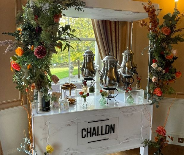 A booth set up with Chai to be served. 
