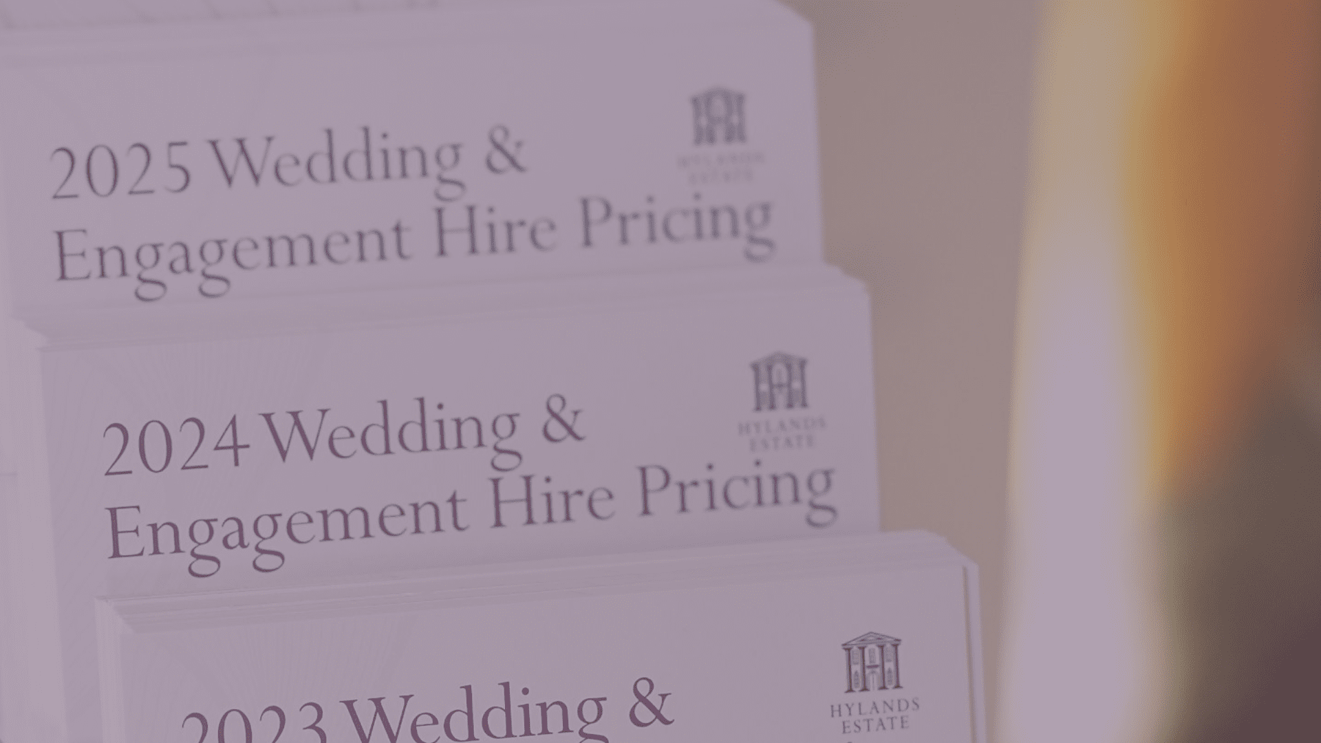 Close up Hylands Estate wedding price brochure. 