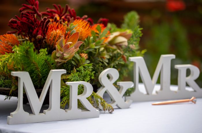 Wedding décor that says 'Mr & Mr'. 
